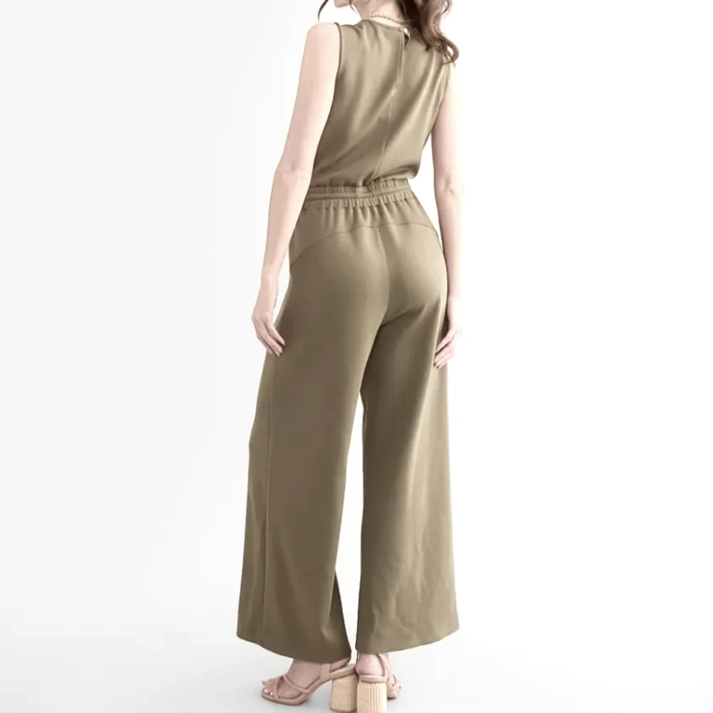 Davi & Dani Solid Knit Jumpsuit In Olive Green Women's Size Large NWT